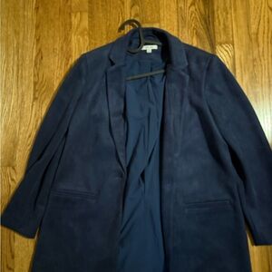Women's Navy Blue Open-Front suede jacket